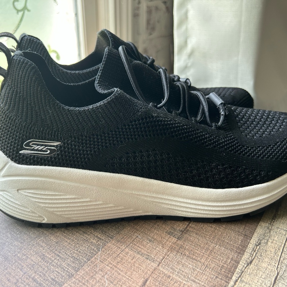 Skechers Black and White Knit Athletic Shoes